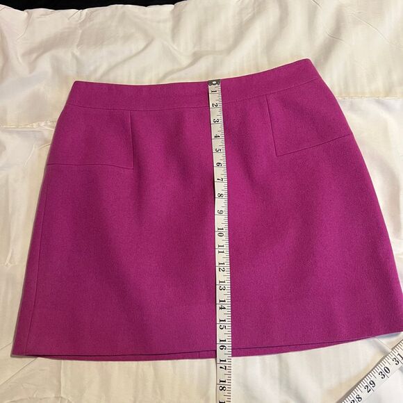 J. Crew Wool Magenta Mini Skirt w/Front Pockets Classic A-Line Silhouette-SZ 6 - Picture 4 of 5